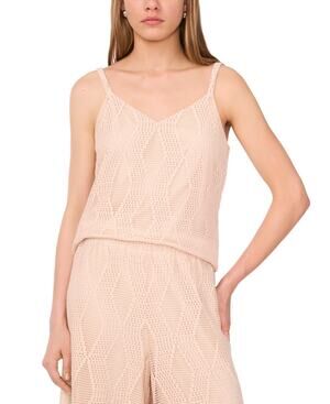 Sam & Jess Women's Sleeveless V-Neck Lace-Mesh Top Beige Size XS 1816